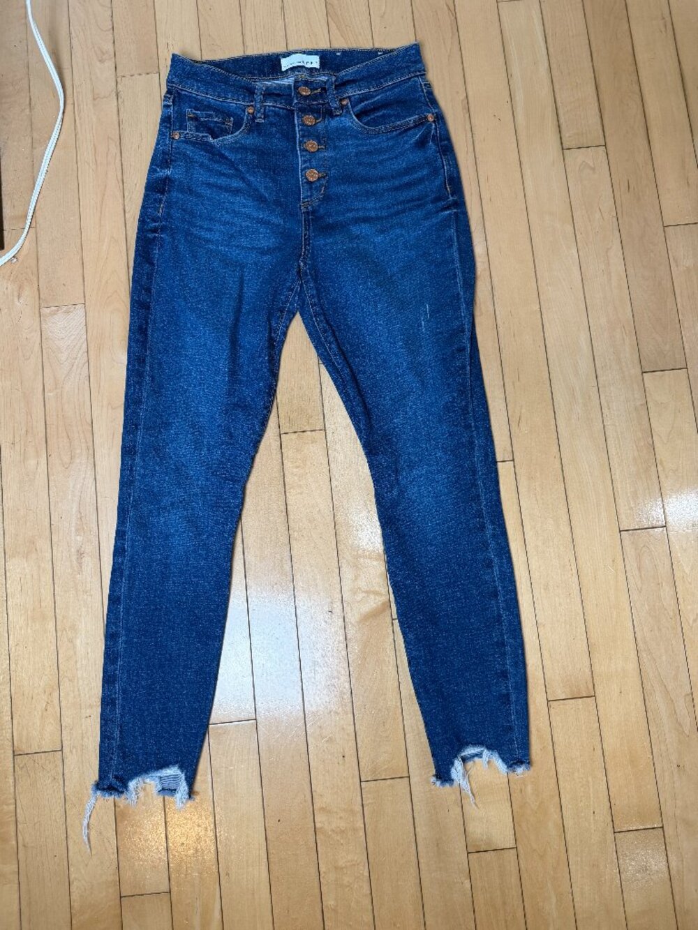 Loft Slim Pockets High Waist Skinny Button Front Raw Hem Denim Jeans Size 2 / 26